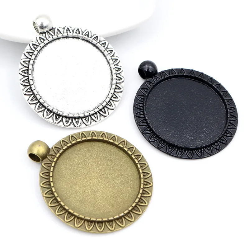 Nouvelle Mode 5 Pièces 25Mm Taille Intérieure Antique Argent Plaqué Bronze Noir 4 Couleurs Fleur Style Cabochon Base Réglage Breloques Pendentif