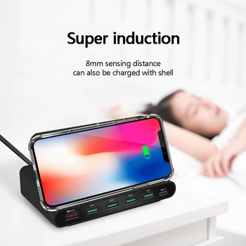 

7-in-1 Wireless Charger QC 3.0 Quick Charge 5 USB Ports Type C Charging Dock Station Stand for iphone Samsung Xiaomi Smartphone