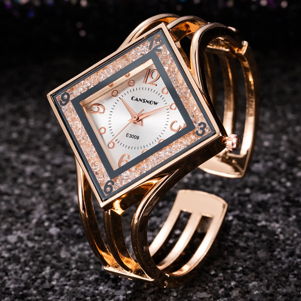 Женские часы-браслет из розового золота новые роскошные женские прямоугольное платье стразы кварцевые часы Relogio Feminino