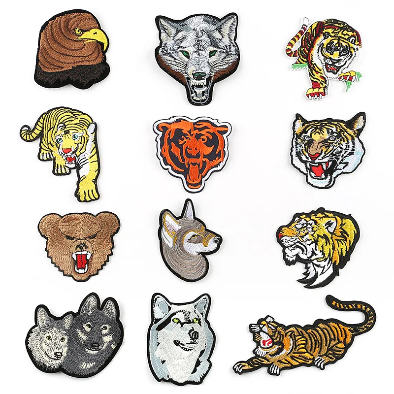 Dangerous Ferocious Animal Totem Emblem Eagle Wolf Bear Tiger 3D Diy Iron on Embroidered Sticker Patch | Дом и сад