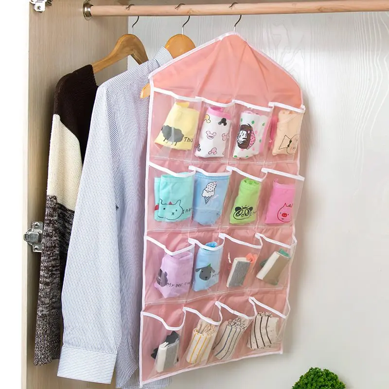 1Pc Multifunction Wardrobe Storage Bag 16 Pocket Door Wall Hanging Package Socks Bra Underwear Clear Sorting Organizers 1Pc Multifunction Wardrobe Storage Bag 16 Pocket Door Wall Hanging Package Socks Bra Underwear Clear Sorting Organizers