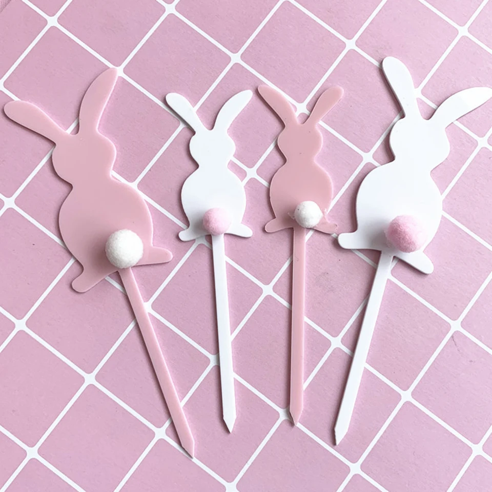 rabbit 4 pcs Tronzo Топпер для торта «С Днем Рождения» для детей, розовый, голубой, золотой, для маленьких девочек/мальчиков, кекс, топперы, флаги, Свадебная вечеринка, декор для детского душа - Цвет: rabbit 4 pcs