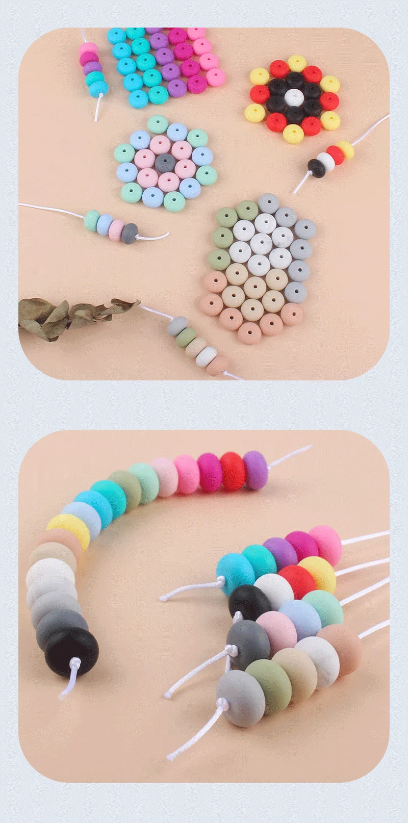 15mm Silicone Abacus Beads 20pcs Lentil Silicone Teether DIY Bead Food Grade Silicone Nursing Necklace Pearl Silicone Teething