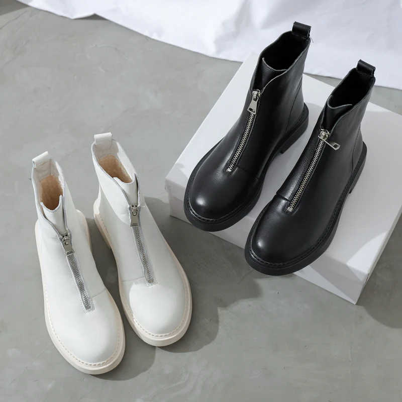 Najtaniej RASMEUP prawdziwej skóry damskie zimowe botki 2019 moda zamek błyskawiczny z przodu kobiet martensy na platformie ciepłe buty damskie