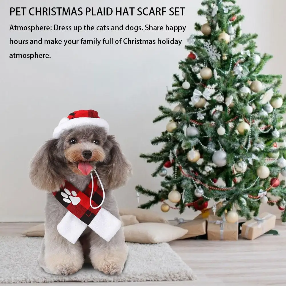 Кошка Рождественская шляпа собака плед шарф Рождественская шапка набор для Рождественского украшения и фотографии