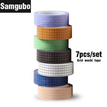 

7pcs/set Grid Washi Tape Set Masking Tape Washy Tape Organizer Journaling Supplies Washitape Stationery Sticker Scrapbook