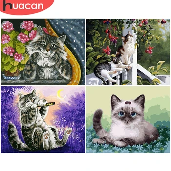 

HUACAN Painting By Numbers Animal Drawing On Canvas DIY Coloring By Number Cat Kits Hand Painted Paintings Art Gift Home Decor