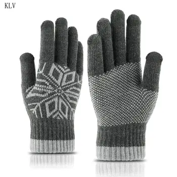 

Mens Winter Touchscreen Thickened Knit Gloves Warm Lining Elastic Cuff Snowflake Jacquard Outdoor Texting Full Finger Mittens