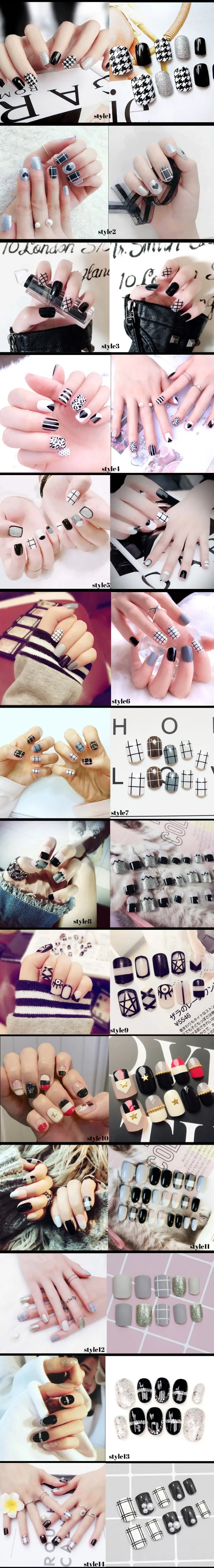 DIY короткий размер дизайн ногтей советы с клеем сексуальные Хаундстут шаблон Серебряный Блеск Поддельные ногти девушки простой цвет накладные ногти