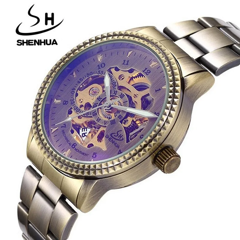 

Shenhua Europe And America Style Men Fashion Casual Hollow out Machinery Bronze Automatic Machine Watch