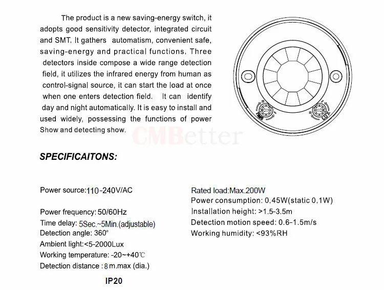 Mini 360 degree ceiling 110VAC 220VAC inlay sensor Detector Controller switch PIR infrared motion sensor light lamp switch  (9)