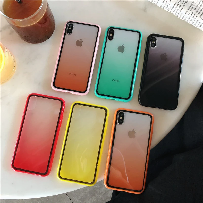 Simple gradient all-inclusive anti-drop phone case for iPhone 6 6s 7 8 for stylish transparent soft shell for iPhone X XR XS MAX