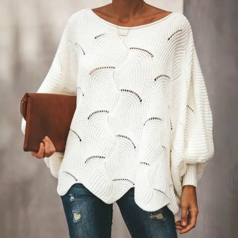 

Autumn 2019 Women's Sweater Casual Pullovers Lantern Sleeve Lazy Fashion Hollow Ladies Clothing Tricot Knit Sweater Woman Jumper