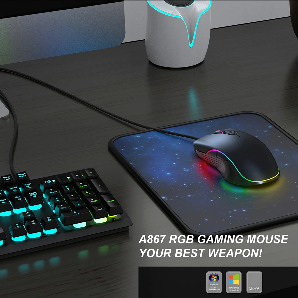 1 шт. Проводная RGB игровая мышь 7 программируемых кнопок Регулируемая оптическая игровая мышь RGB задний светильник игровая мышь для FPS Gamer Cool
