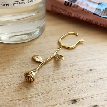 

POFUNUO Real 925 Sterling Silver 18K Gold Ear Clips Women Fashion French Rose Flower Charm Earrings Female Delicate Jewelry Gift