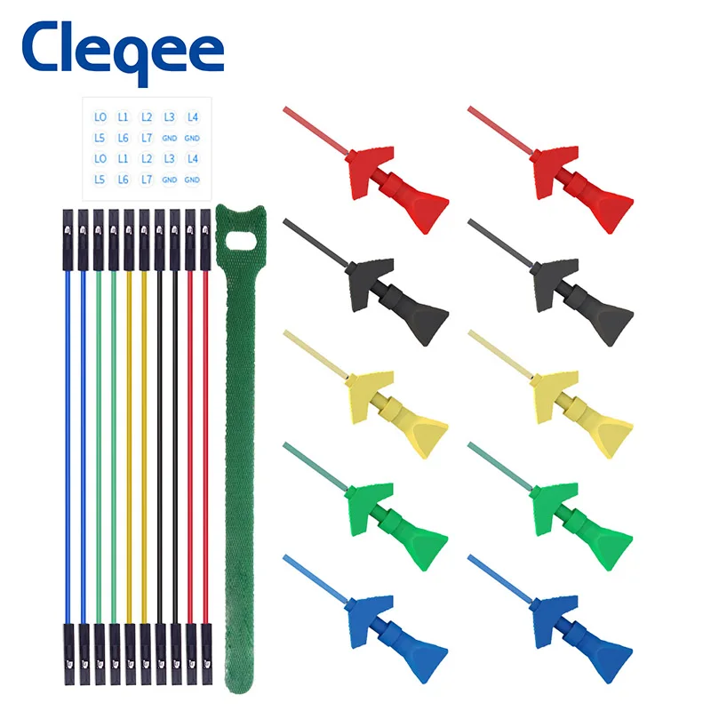 

Cleqee SMD IC Logic Analyzer cable Test hooks Probe kit mini Grabber Internal Spring clips Silicone Dupont Lead for oscilloscope