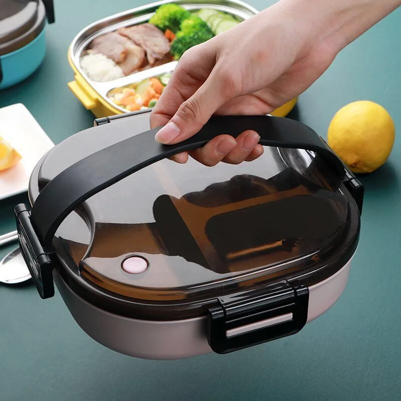 

2019 New Square Stainless Steel Lunch Box Containers with 3 Compartments Leakproof Bento Box Portable Food Container with Tabl