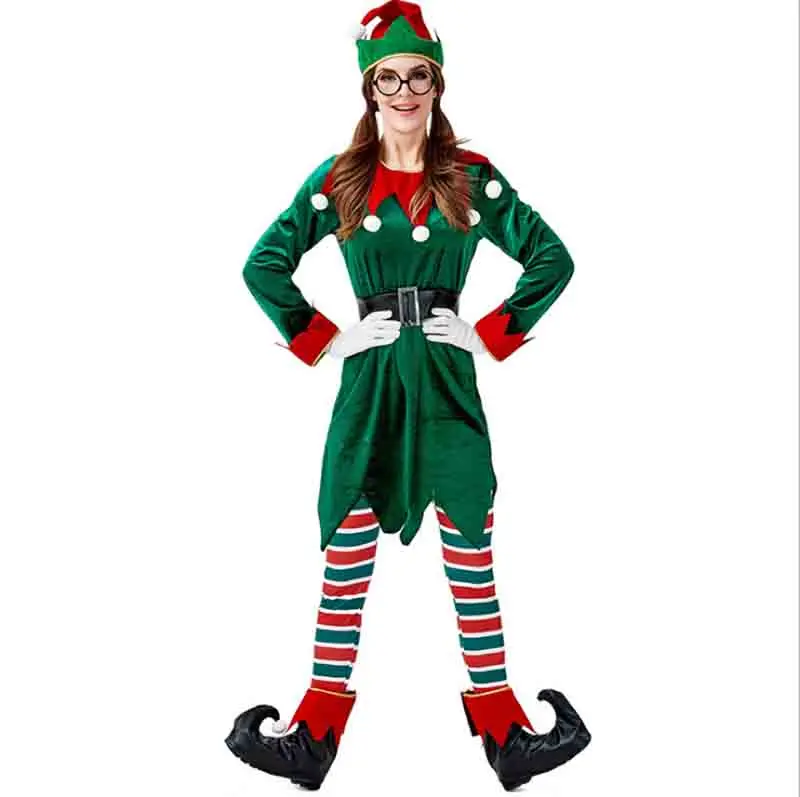 Fantasia взрослый Рождественский костюм эльфа женский зеленый бархатный новогодний Рождественский костюм нарядное платье наряд для вечеринки для леди размера плюс - Цвет: Green