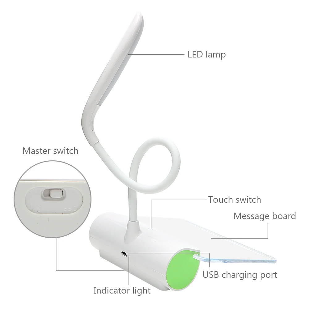 Светодиодный настольный светильник Новинка защита глаз USB перезаряжаемая настольная лампа сенсорный переключатель Чтение свет доска сообщений свет 3 режима затемнения