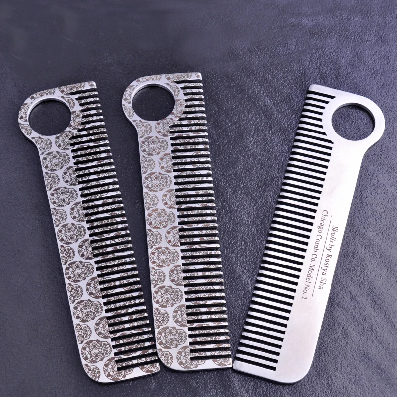 

Chicago Combing Tactical Straight Comb Black Enamel Metal Single Hole Handle EDC Comb Metal beard comb