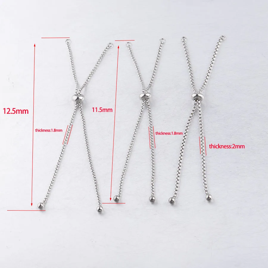 Fnixtar 1,8 мм Регулируемая нержавеющая сталь коробка цепь слайдер/слайд удлинитель цепь для ювелирных изделий ожерелье браслет 11,5 см 12 шт./лот
