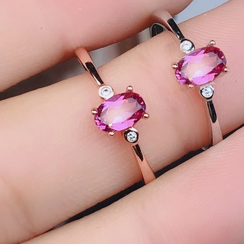 Chain  Women Gift Certified Natural Pink/Rose Topaz S925 Sliver Pendant Ring 