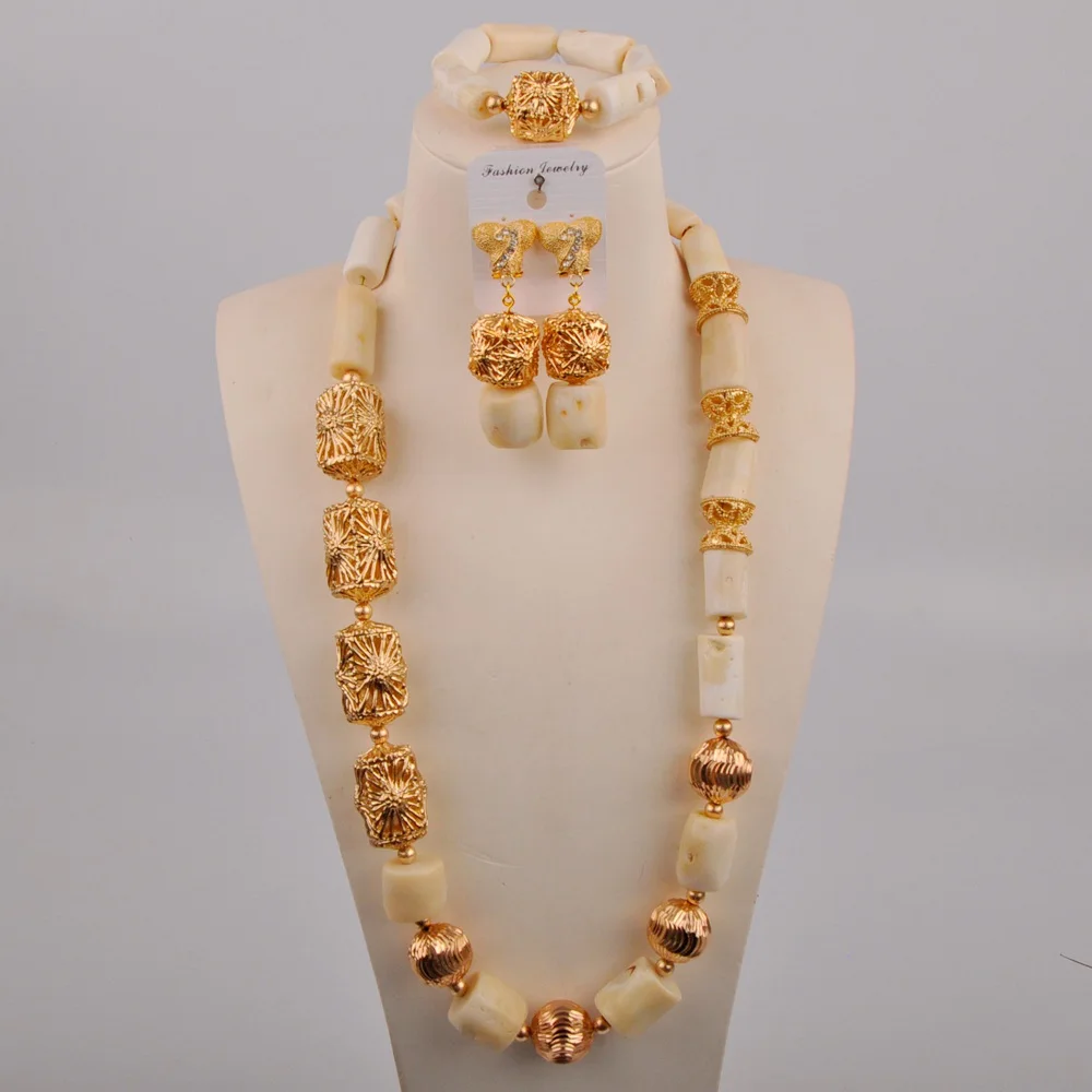 

24inches White Coral Necklace African Beads Jewelry Set Women Nigerian Wedding Bridal Jewelry Sets