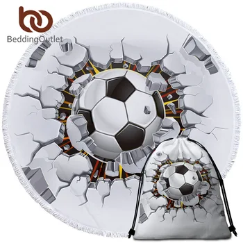 

BeddingOutlet Football Bath Towels For Adult Basketball Round Towel 3D Sports Picnic Mat Cracked Bricks Wall Serviette Dropship
