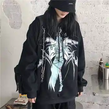 

NiceMix Autumn winter Machine Angel print warm fleece Hoodies Casual loose long sleeve hooded pullovers Sweatshirt women men top