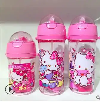 Горячая печатных hello kitty моя бутылка веревка мультфильм Спортивная для питья вода бутылка для детей подарок кормления - Цвет: Черный