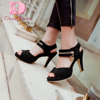 

Dora Tasia 2020 New Arrivals Big Size 43 Flock Women Sandals Peep Toe Platform Spike Heels Zipper Pump Summer Casual Women Shoes