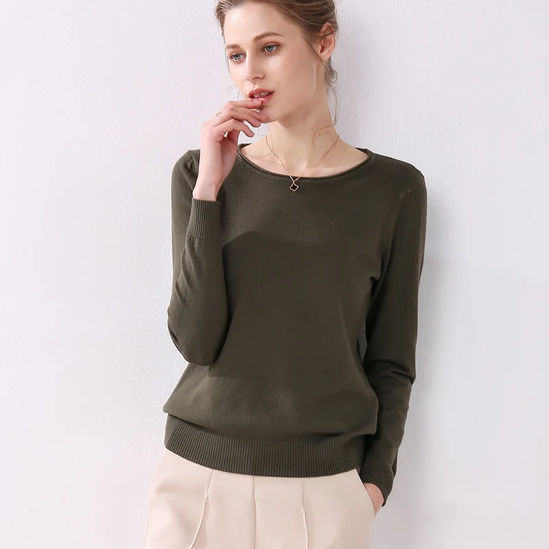Misty green LHZSYY Осень Зима женский вязаный короткий свитер с круглым вырезом модный однотонный пуловер теплый джемпер - Цвет: Misty green