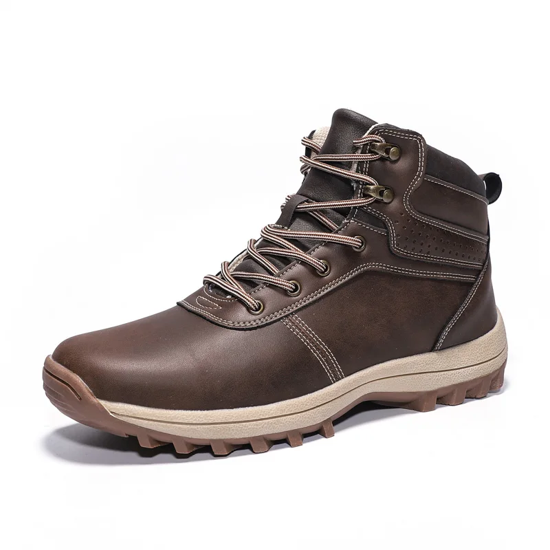 Новые ботинки мужские зимние ботинки мужские кроссовки для активного отдыха теплая Модная обувь с высоким берцем на шнуровке Мужская защитная обувь 39-48 - Цвет: Brown