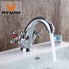 MYNAH Dual Handle Basin Faucet Chromed  Bathroom Cold and Hot Water Taps Mixer