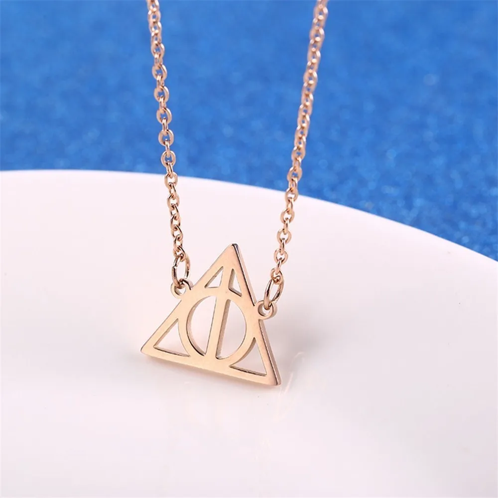 Rose gold Женское Ожерелье из нержавеющей стали, ювелирные изделия, Золотая цепь, аксессуары, треугольник, вдохновленный даром смерти, фильм Поттер, кулон, ожерелье s - Окраска металла: Rose gold