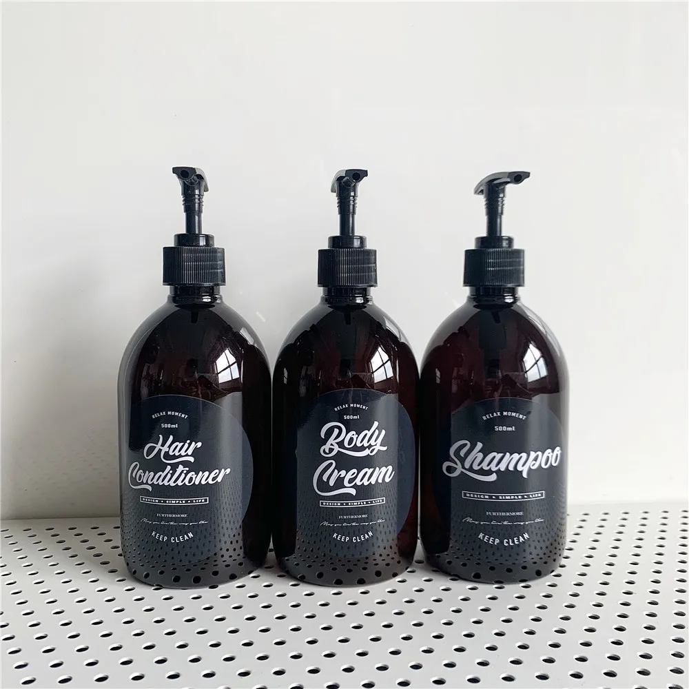 

3 in 1 Set Bath Shampoo Storage Bottle Chic Brown 500ml Body Cream Press Pump Bottles Nordic Hair Conditioner Plastic Bottle