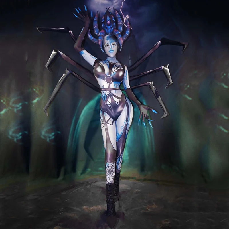 Ночной клуб бар танец Rave Cothes команда Хэллоуин косплей праздничная одежда 3D принт длинный сиамский стрейч сценический костюм для женщин DT1685