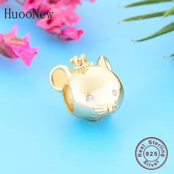

Fit Original Pandora Charm Bracelet 100% 925 Silver Zodiac Mouse Gold Color Bead Pendant Making Women Berloque 2020 NEW