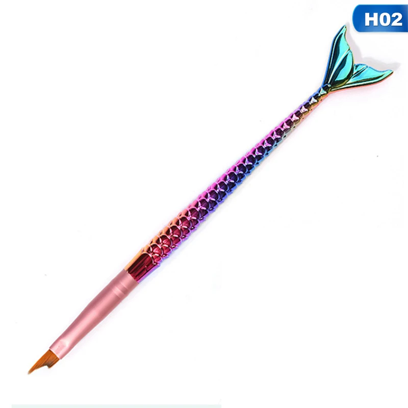 1Pcs Rainbow Fish Tail Mermaid Nail Art Brush Silicone Dotting Sculpture Pen Hollow Carving Emboss Shaping Acrylic Gel Tips Tool