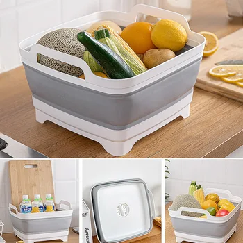 

1 PCS Collapsible Wash Basin Portable Dishpan with Drain and Handle for Camping Kitchen