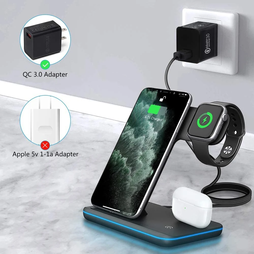 Беспроводное зарядное устройство FDGAO 3 в 1 15 Вт Qi для iPhone 11 Pro X XS XR 10 Быстрая зарядка