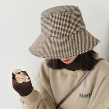 Хаундстут ведро шляпы для женщин осень зима солнце УФ шляпа дамы плед элегантный большой край шапки оптом