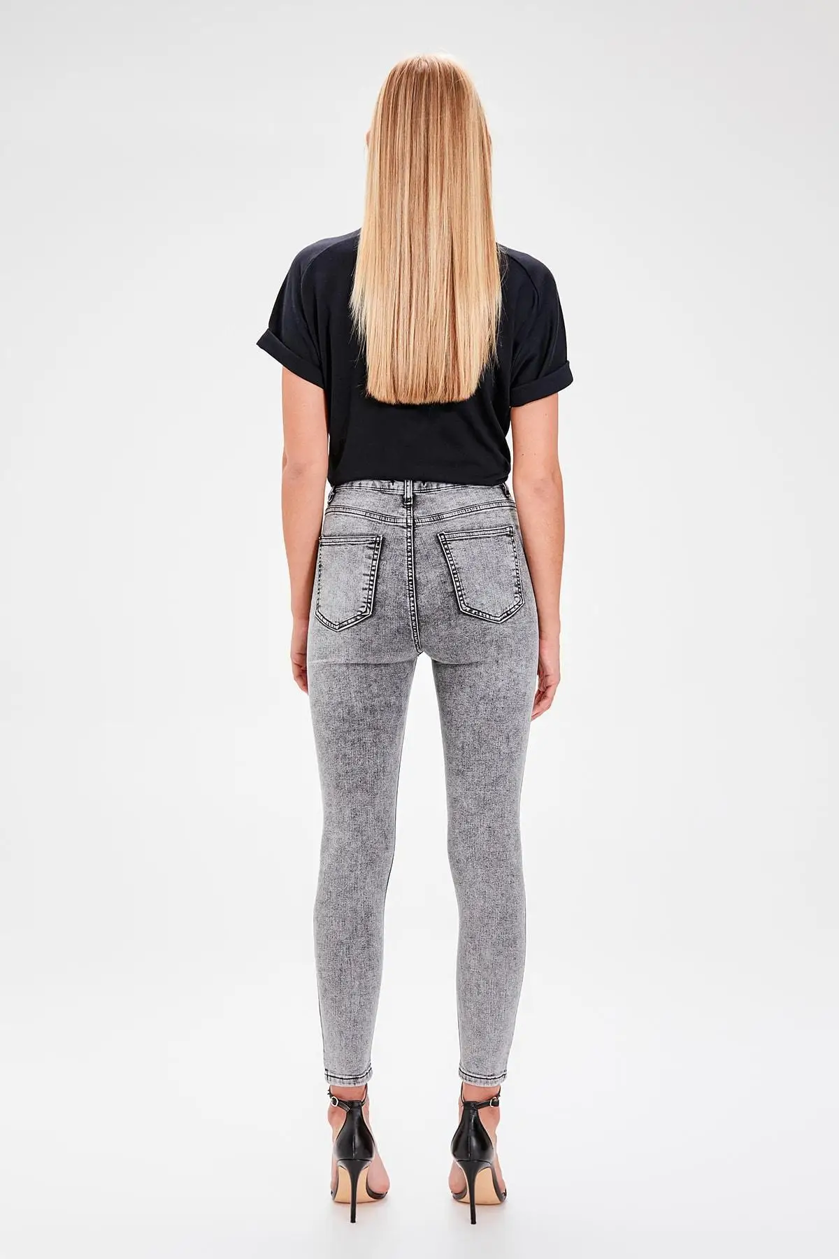 Trendyol Anthracite-рифленые джинсы скинни с высокой талией TWOAW20JE0065