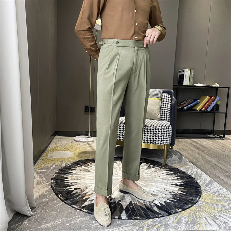 British 2021 Fashion Versatile Slim Long Pants Men's Fashion Spring Clothes  Office Trousers Men Luxury High Waist Casual Pants - Suit Pants - AliExpress