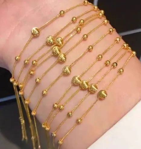 

18k gold beads chains au750 bracelets for women real gold beads bracelet 18cm