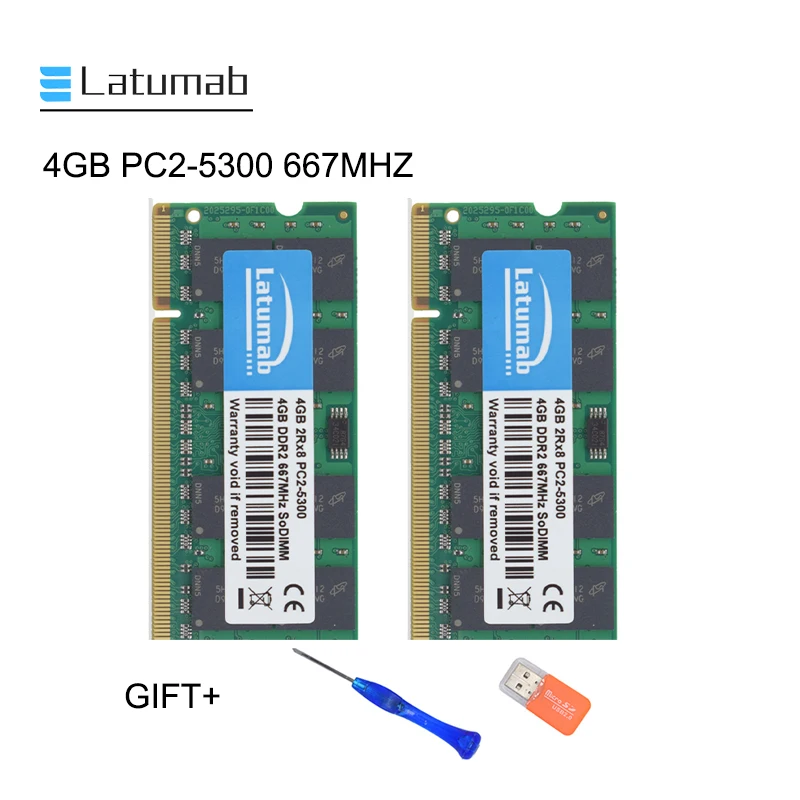 Дешево Latumab 4 ГБ 8 ГБ DDR2 667 МГц PC2 5300 память ноутбука ОЗУ SODIMM 200 шпильки ноутбук превосходного качества модуль SODIMM 1,8 в ram