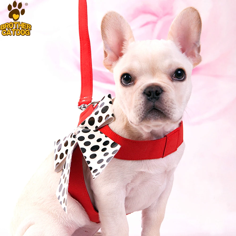 Super Quality Leather Dog Harness With Leash Collar Dog Harness for Small Dogs Puppies Chihuahua Yorkie Pet Harness butterfly - Цвет: red with leash