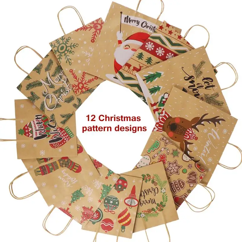 Toyvian 12 шт крафт бумажный Рождественский подарок мешок для рождественской вечеринки Упаковка Сумки для магазин, отель дома рождественские конфеты Goodies сумки A45