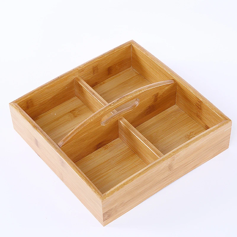 Large Natural Solid Wooden Food Storage Kitchen Parlor Nut Snack Candy Organized Plate Acacia Wood Plate Wooden Box Organizer