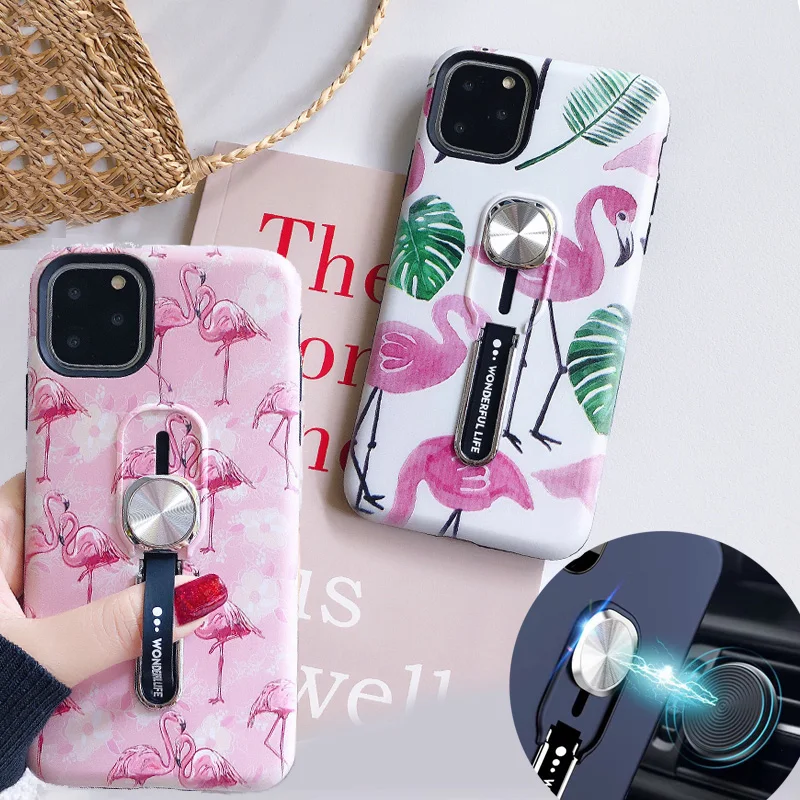 Автомобильный чехол с магнитной адсорбцией Фламинго Птица для iPhone 11 Pro Max XR XS 6 6S 7 8
